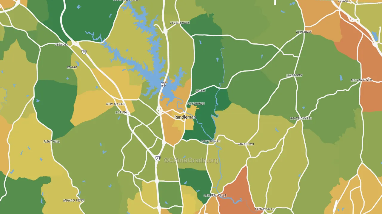 Randleman, NC Map of Robbery Rates