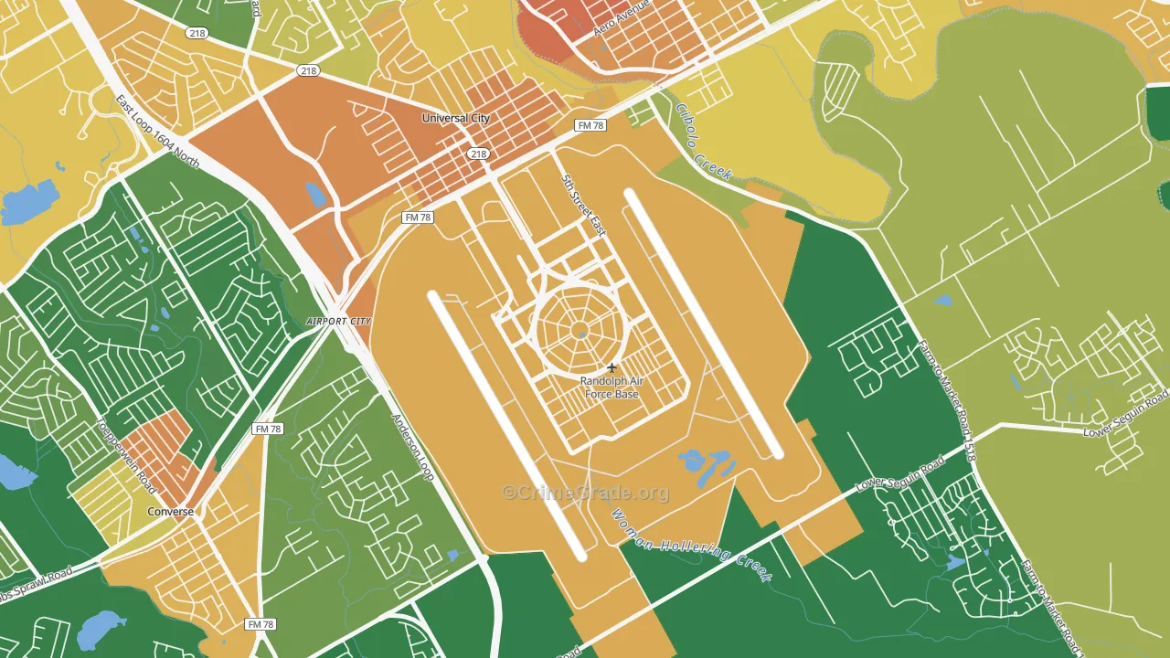 Randolph AFB, TX Map of Robbery Rates