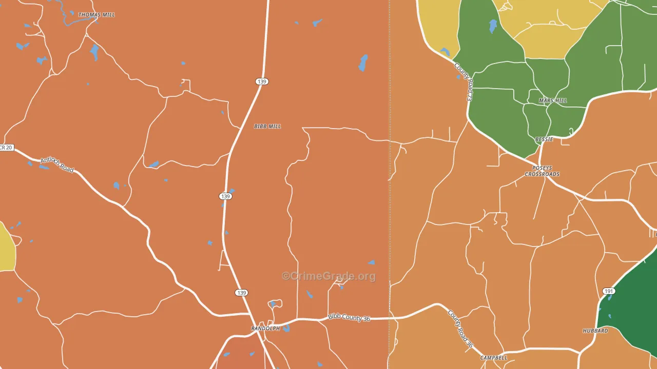Randolph, AL Map of Robbery Rates