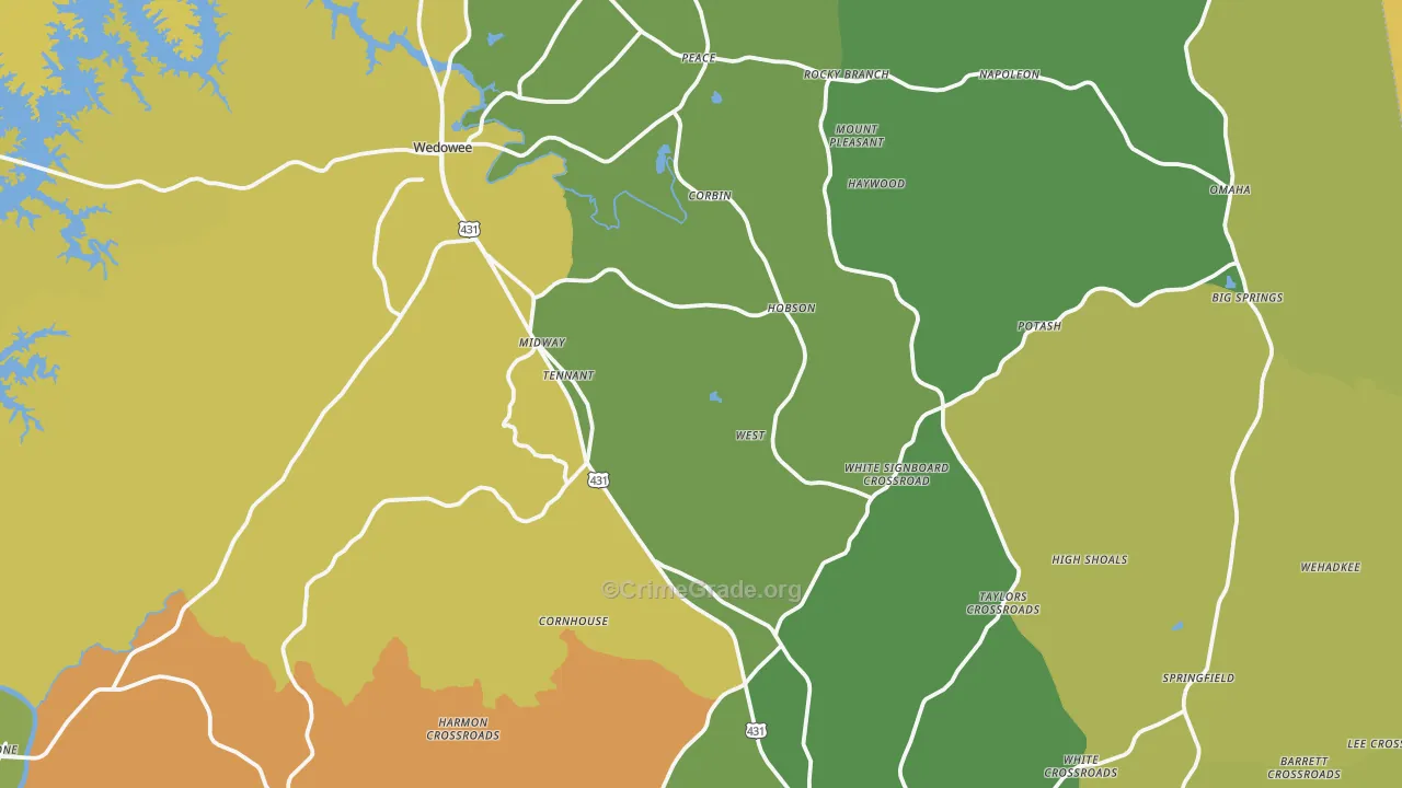 Randolph County, AL Map of Robbery Rates