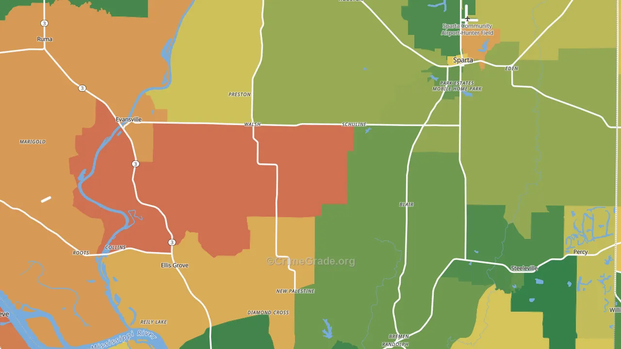 Randolph County, IL Map of Robbery Rates