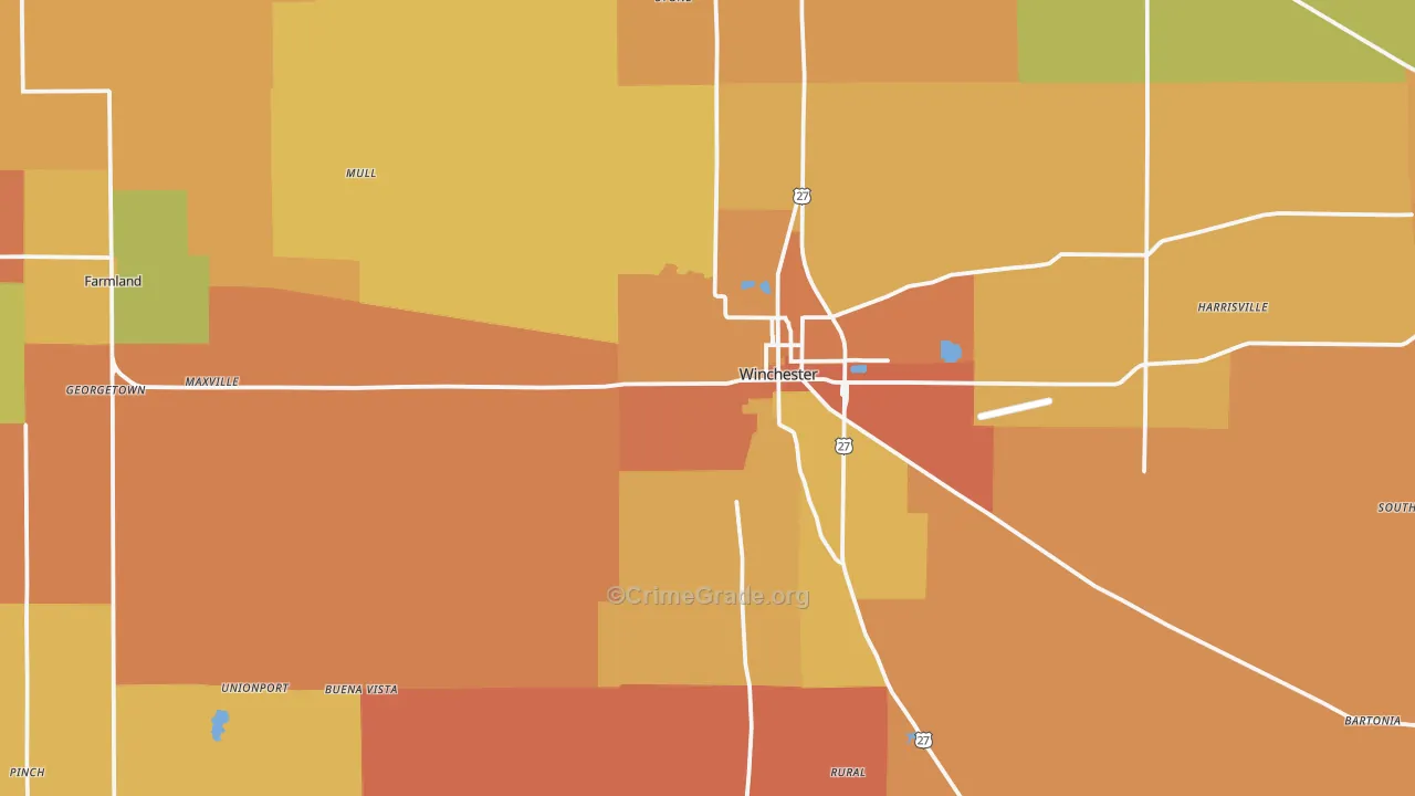 Randolph County, IN Map of Robbery Rates
