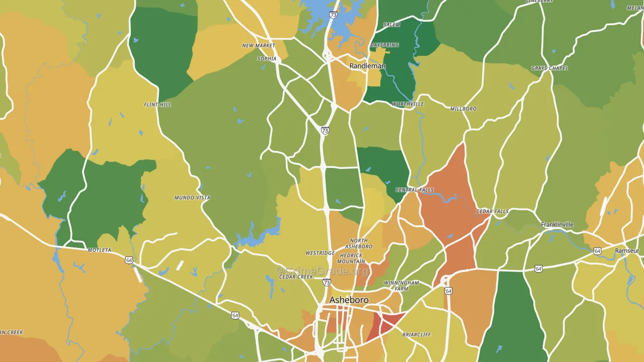 Randolph County, NC Map of Robbery Rates