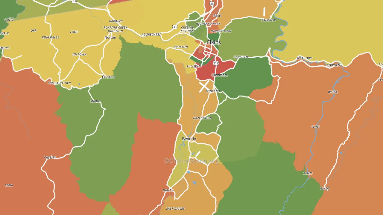 Randolph County, WV Map of Robbery Rates