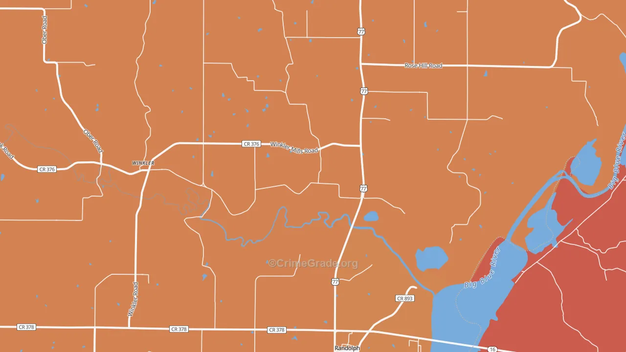 Randolph, KS Map of Robbery Rates