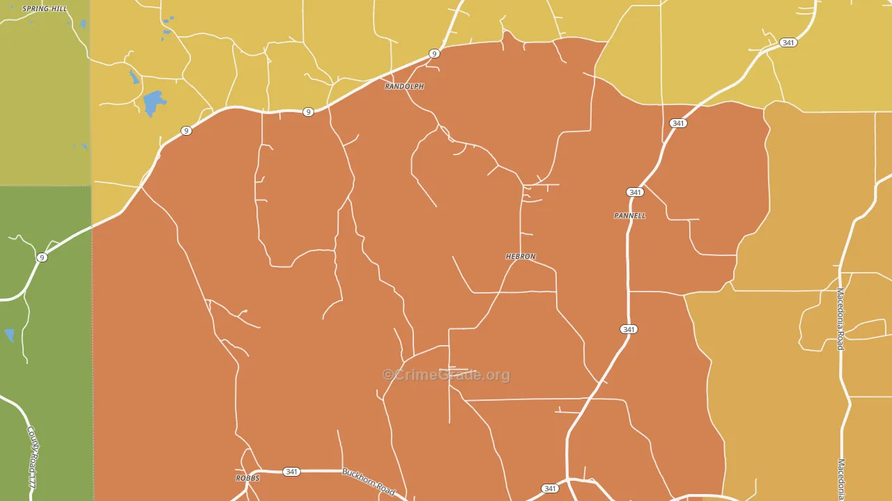 Randolph, MS Map of Robbery Rates