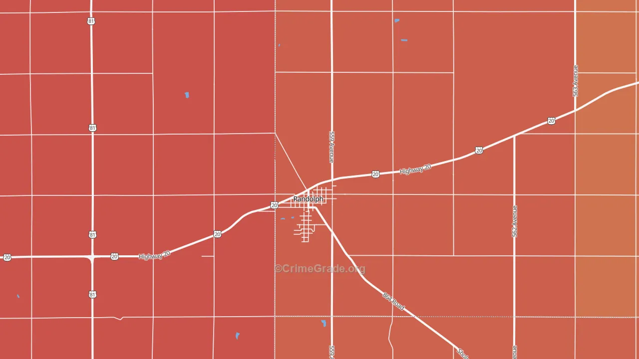Randolph, NE Map of Robbery Rates