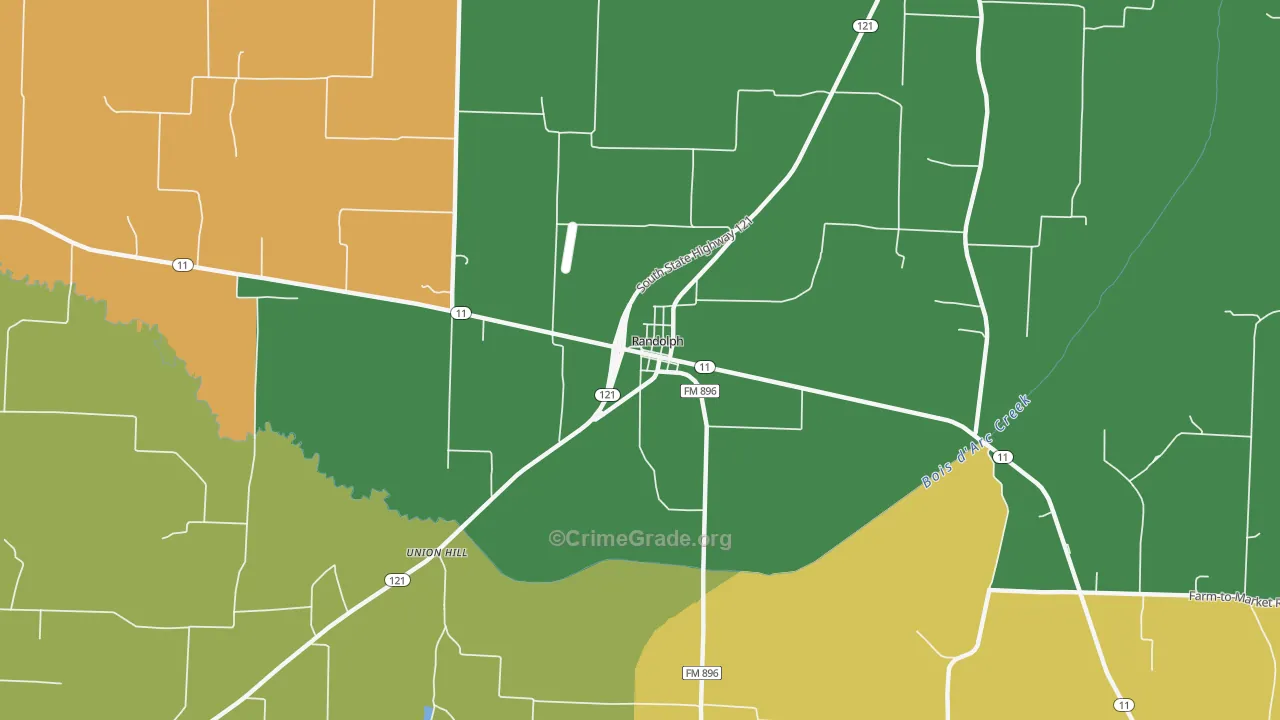 Randolph, TX Map of Robbery Rates