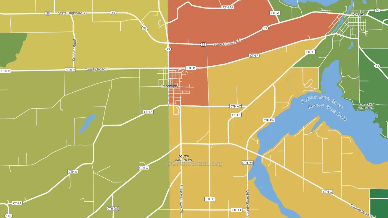 Randolph, WI Map of Robbery Rates