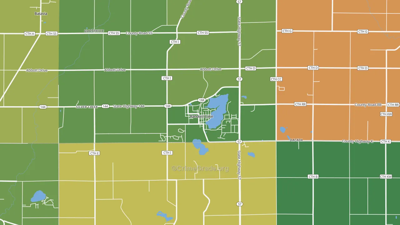 Random Lake, WI Map of Robbery Rates