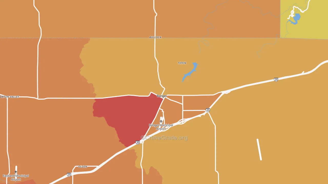 Ranger, TX Map of Robbery Rates