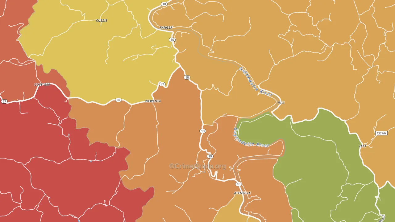 Ranger, WV Map of Robbery Rates
