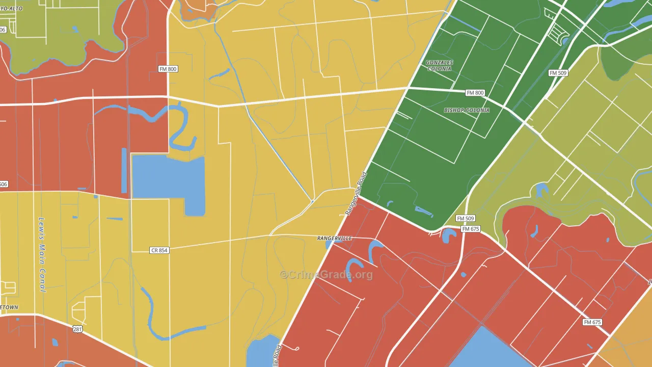 Rangerville, TX Map of Robbery Rates