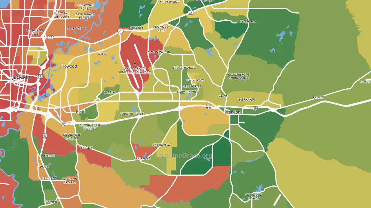 Rankin County, MS Map of Robbery Rates