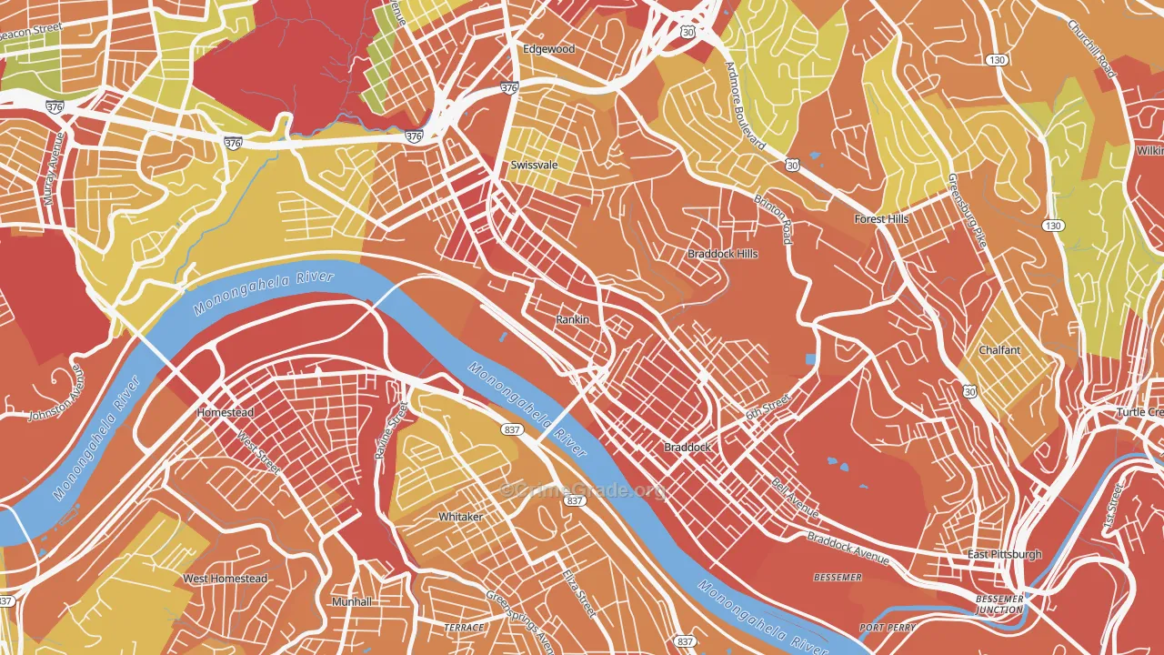 Rankin, PA Map of Robbery Rates