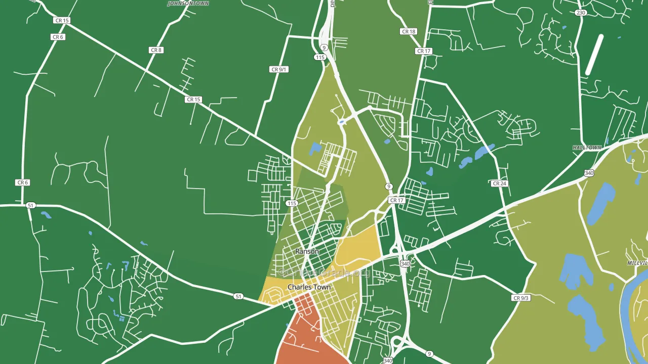 Ranson, WV Map of Robbery Rates