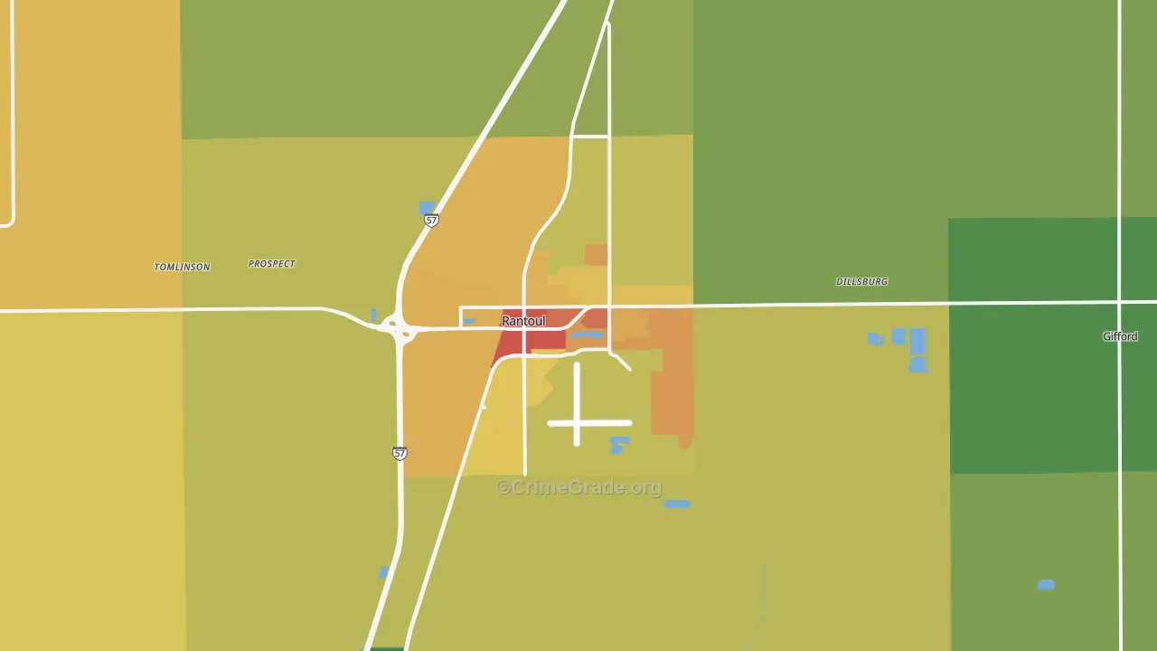 Rantoul, IL Map of Robbery Rates