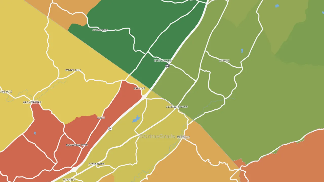 Raphine, VA Map of Robbery Rates