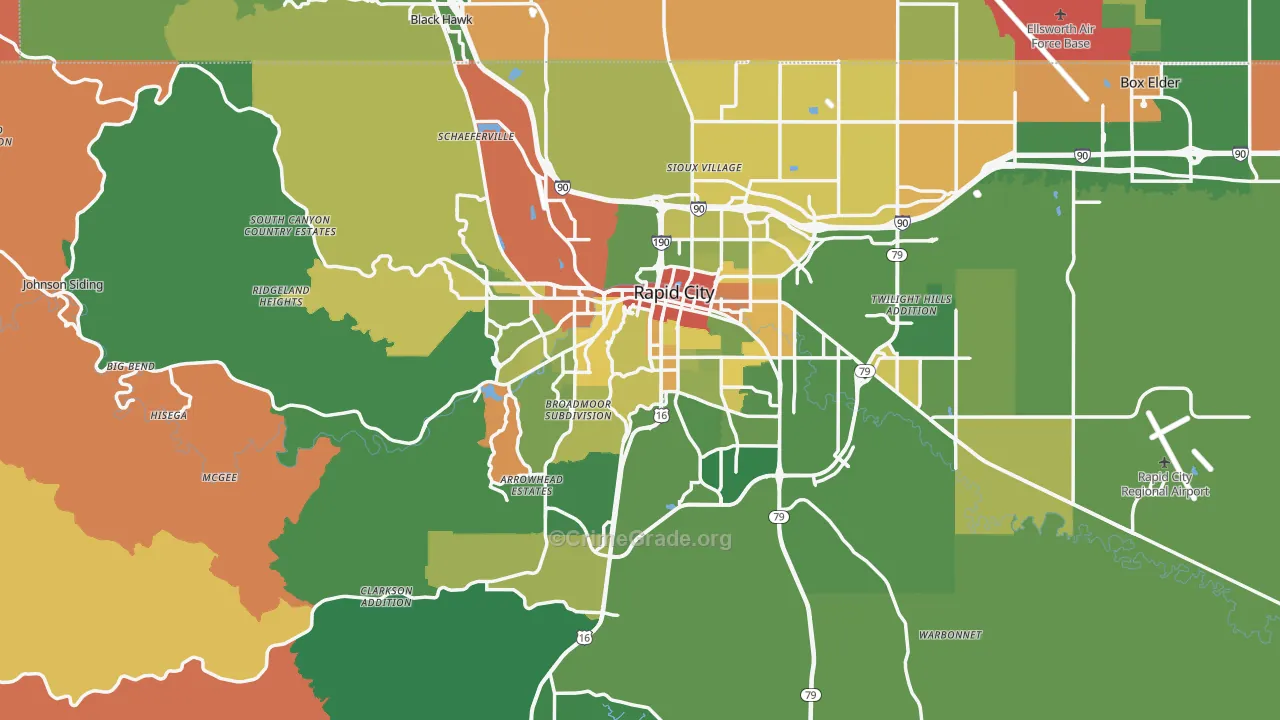 Rapid City, SD Map of Robbery Rates