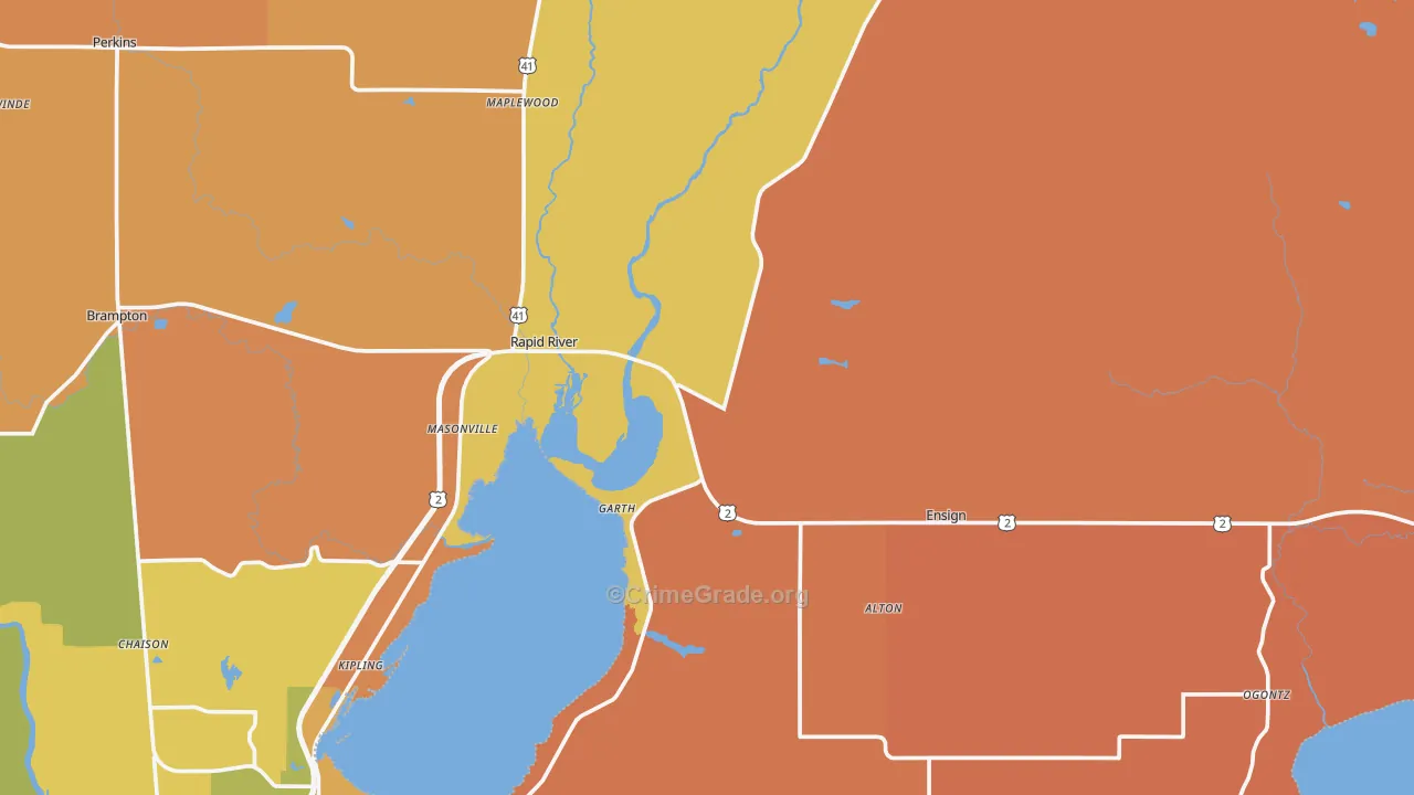 Rapid River, MI Map of Robbery Rates