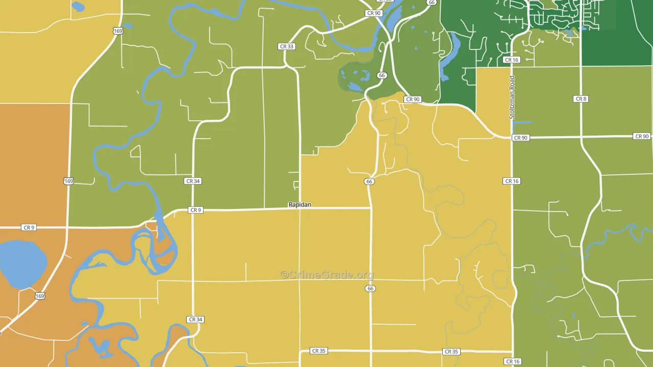 Rapidan, MN Map of Robbery Rates