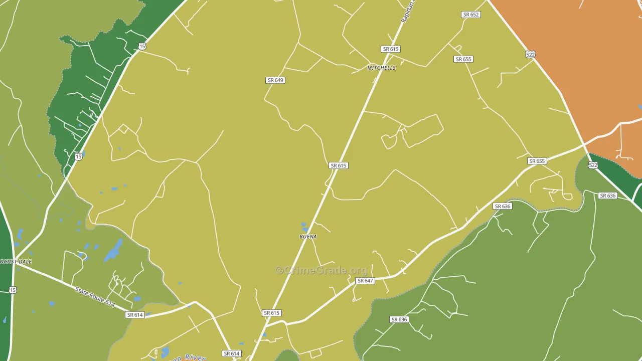 Rapidan, VA Map of Robbery Rates