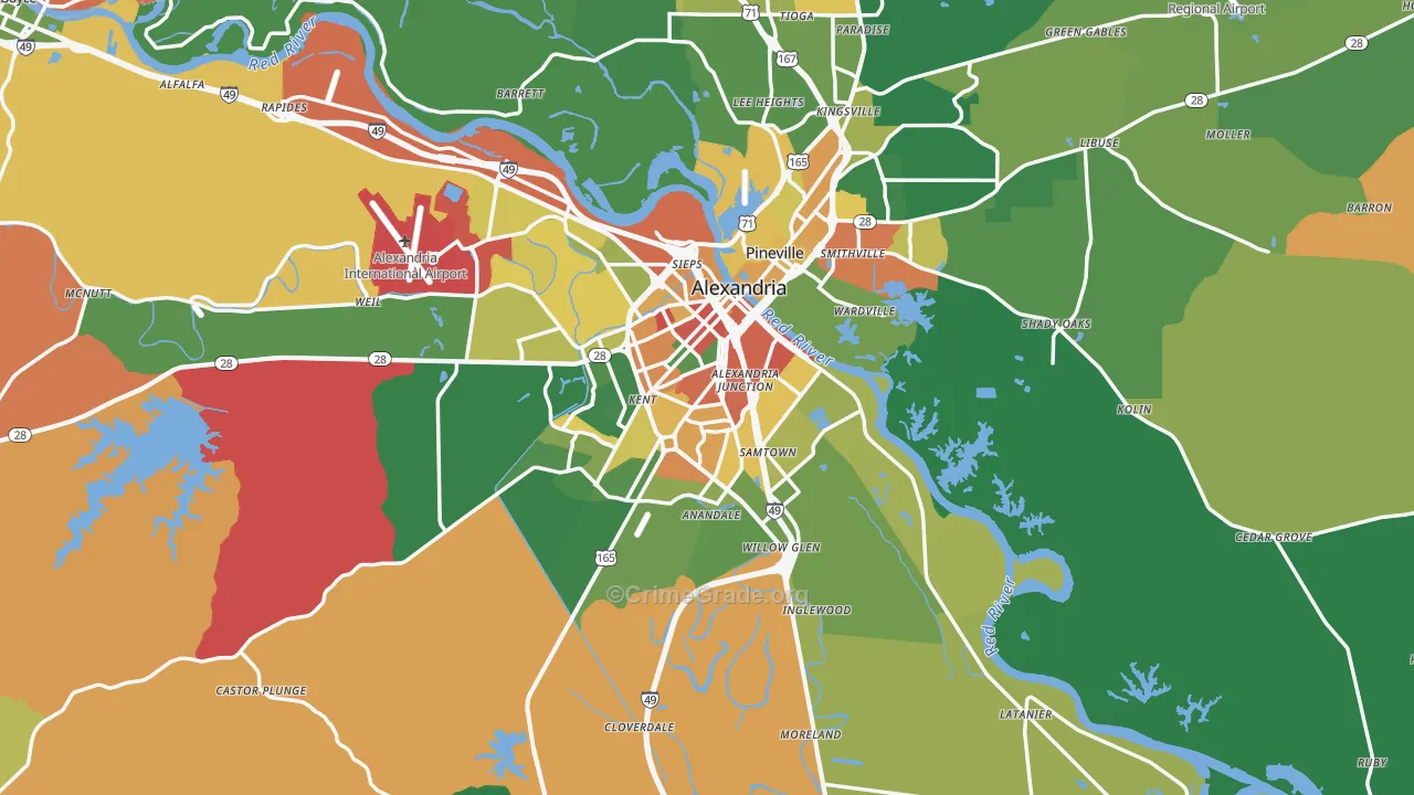 Rapides Parish, LA Map of Robbery Rates