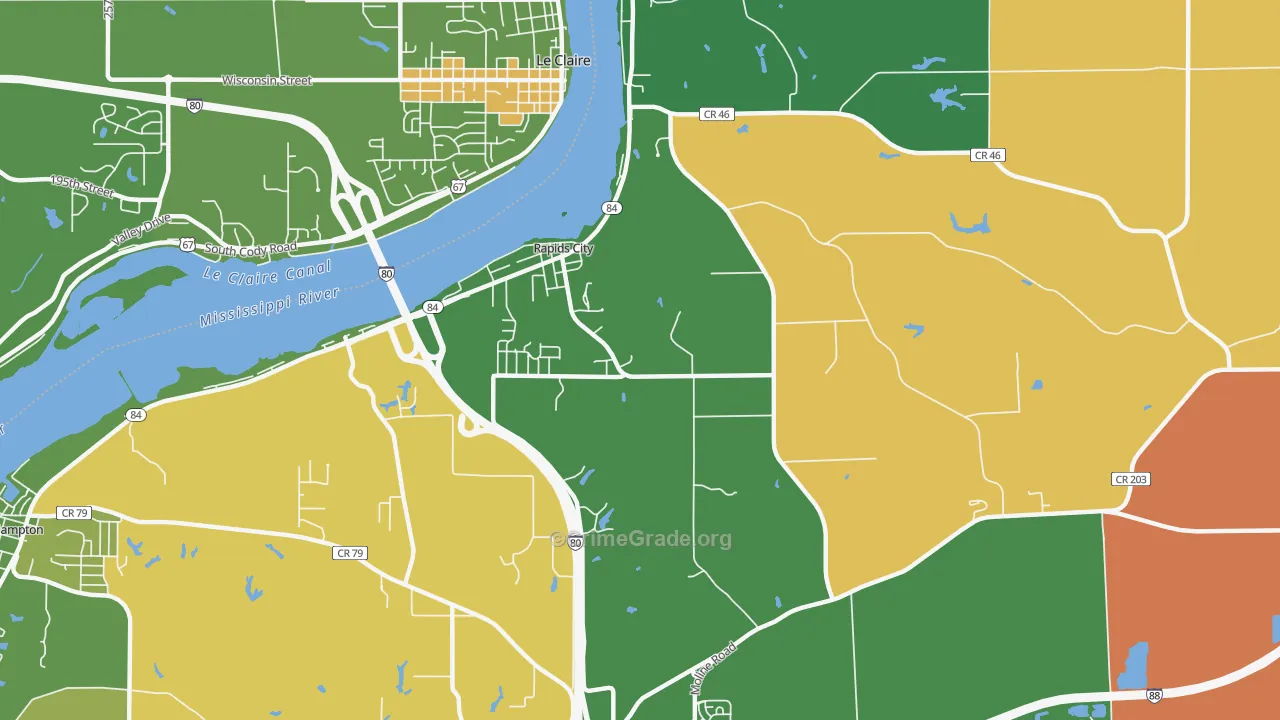 Rapids City, IL Map of Robbery Rates