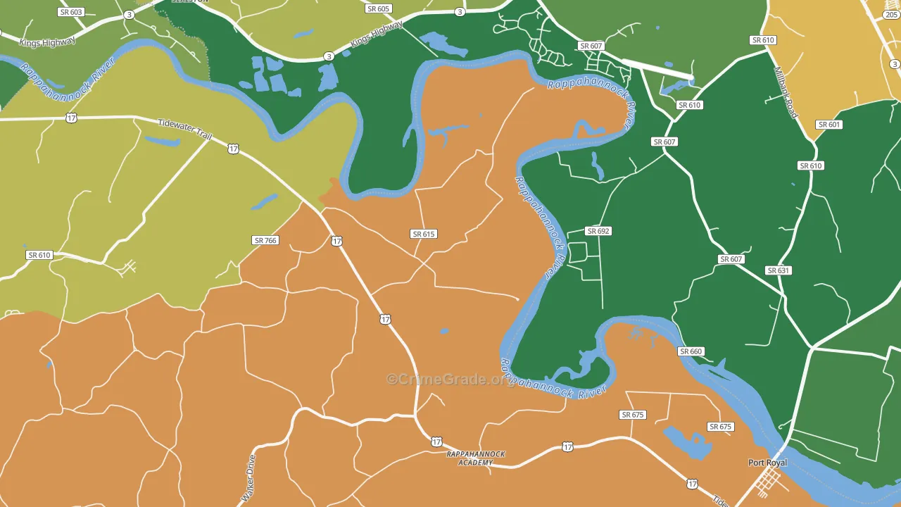 Rappahannock Academy, VA Map of Robbery Rates