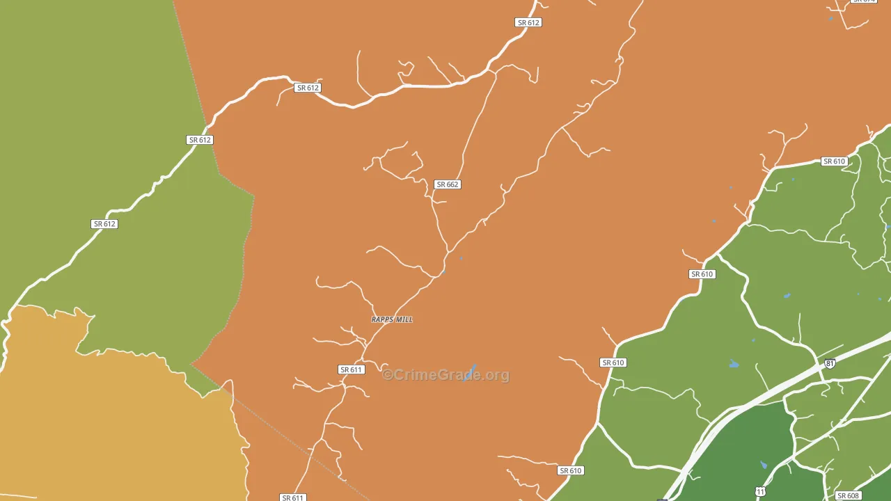 Rapps Mill, VA Map of Robbery Rates