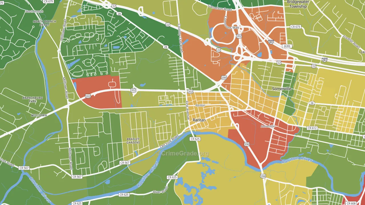 Raritan, NJ Map of Robbery Rates