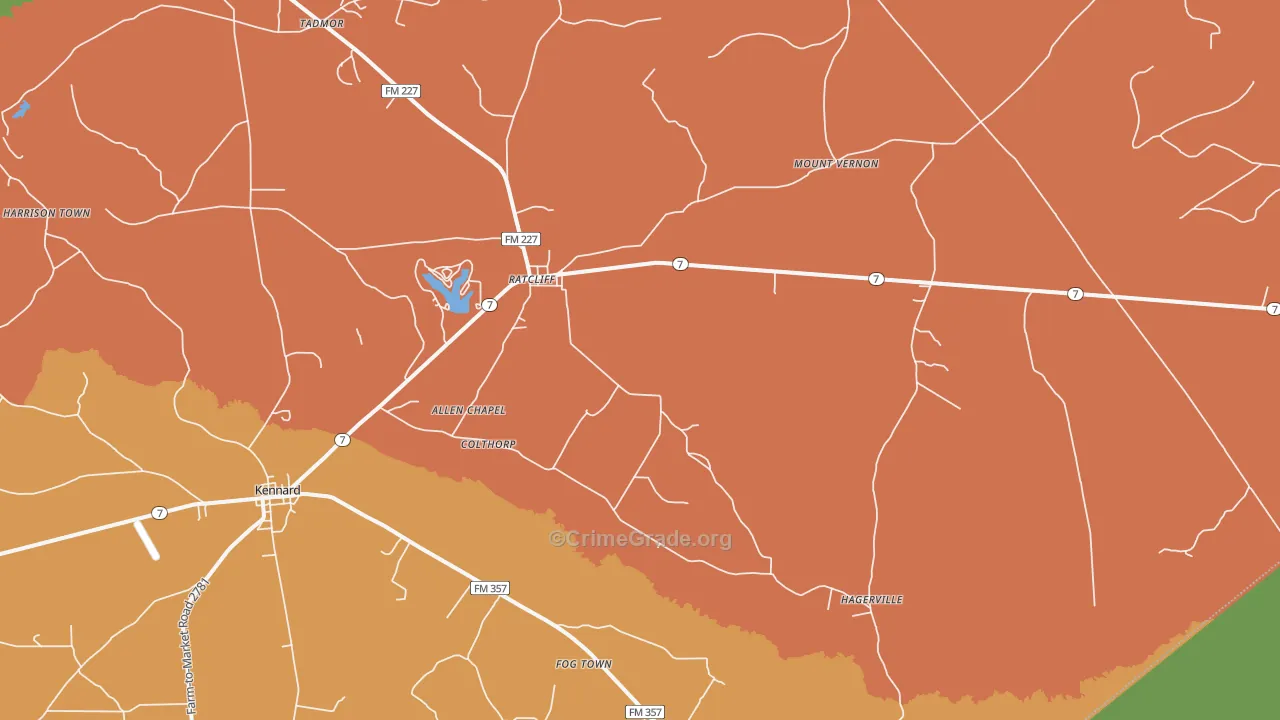 Ratcliff, TX Map of Robbery Rates