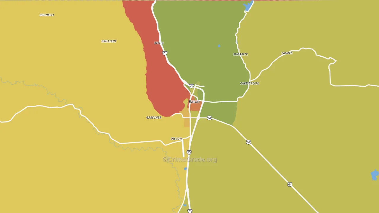 Raton, NM Map of Robbery Rates