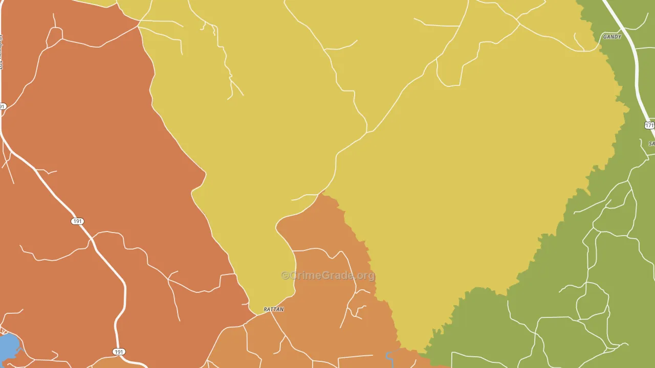 Rattan, LA Map of Robbery Rates