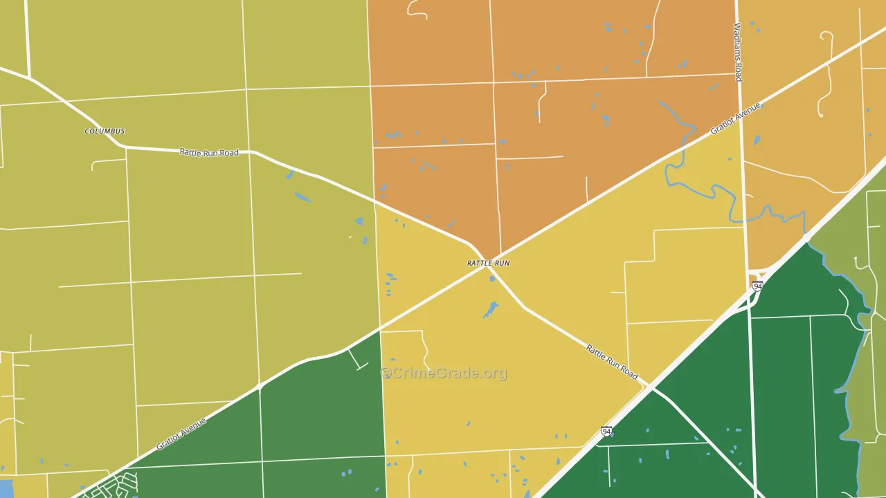 Rattle Run, MI Map of Robbery Rates