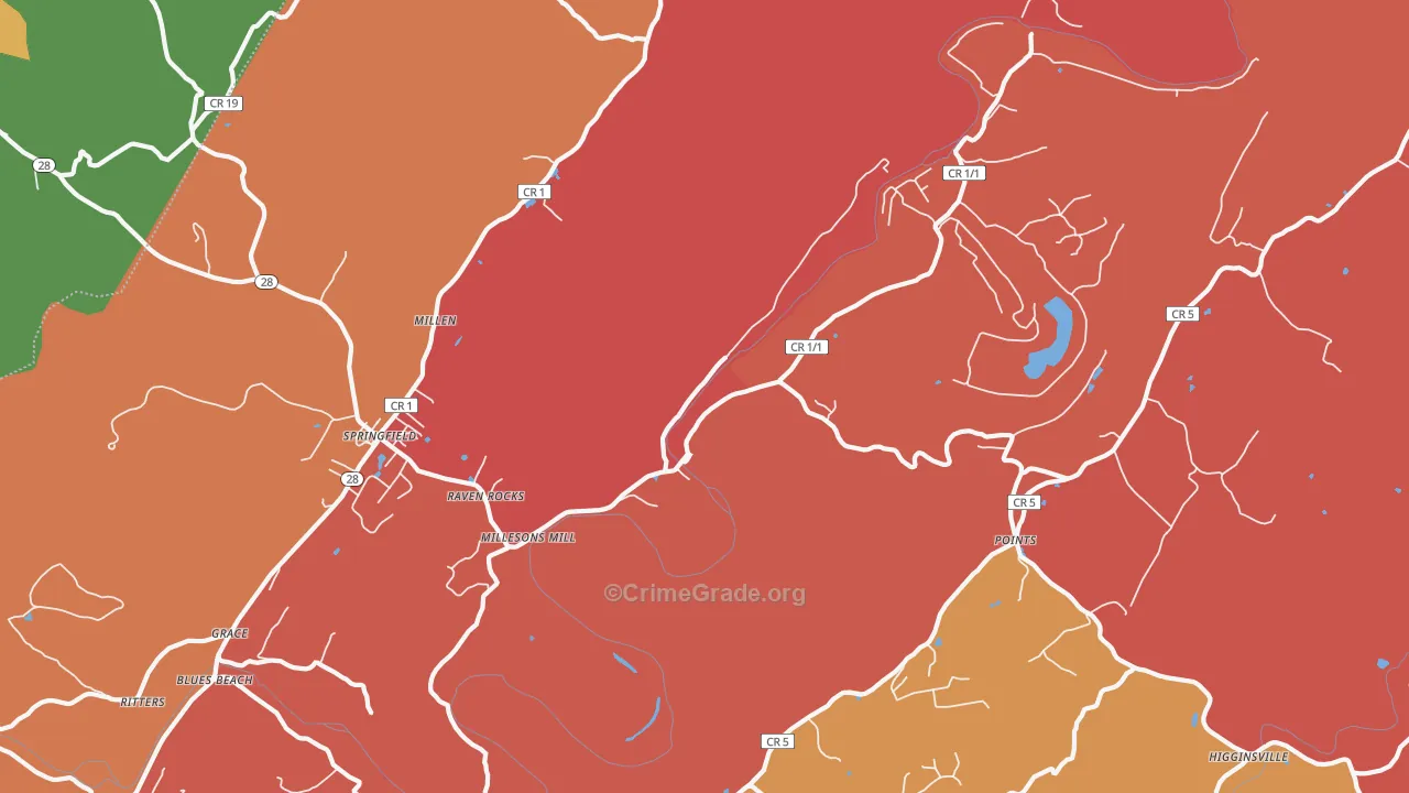 Raven Rocks, WV Map of Robbery Rates