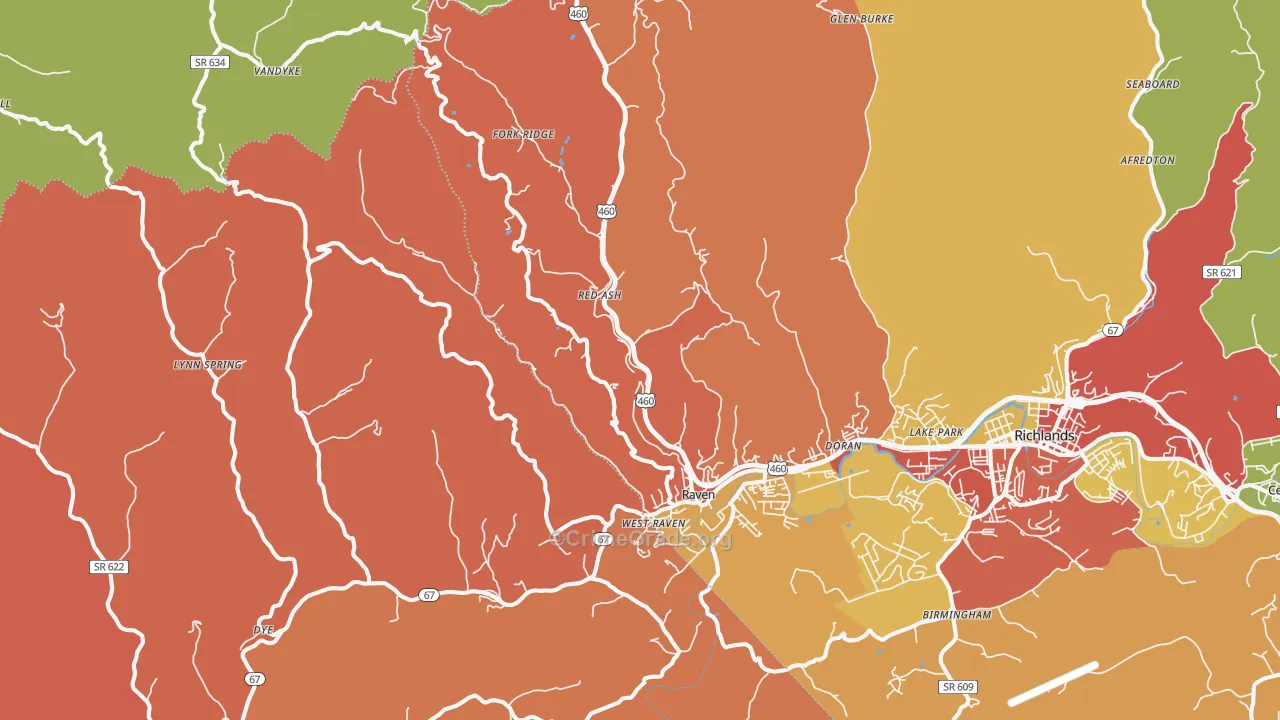 Raven, VA Map of Robbery Rates