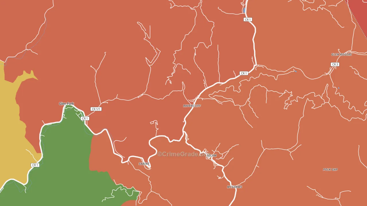 Ravencliff, WV Map of Robbery Rates