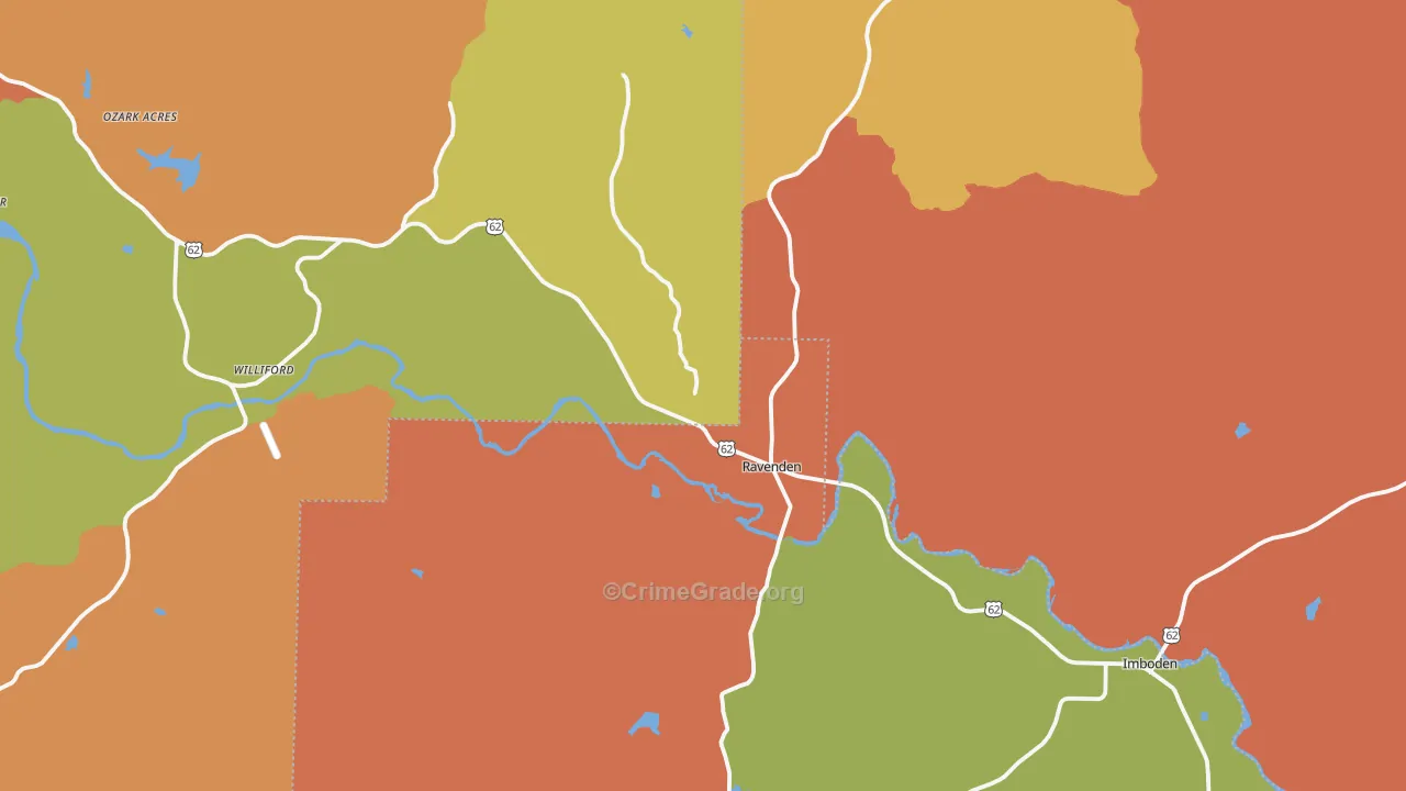 Ravenden, AR Map of Robbery Rates
