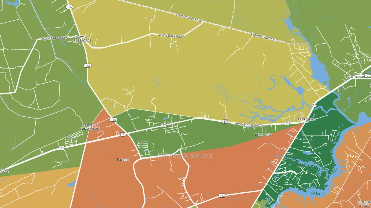 Ravenel, SC Map of Robbery Rates