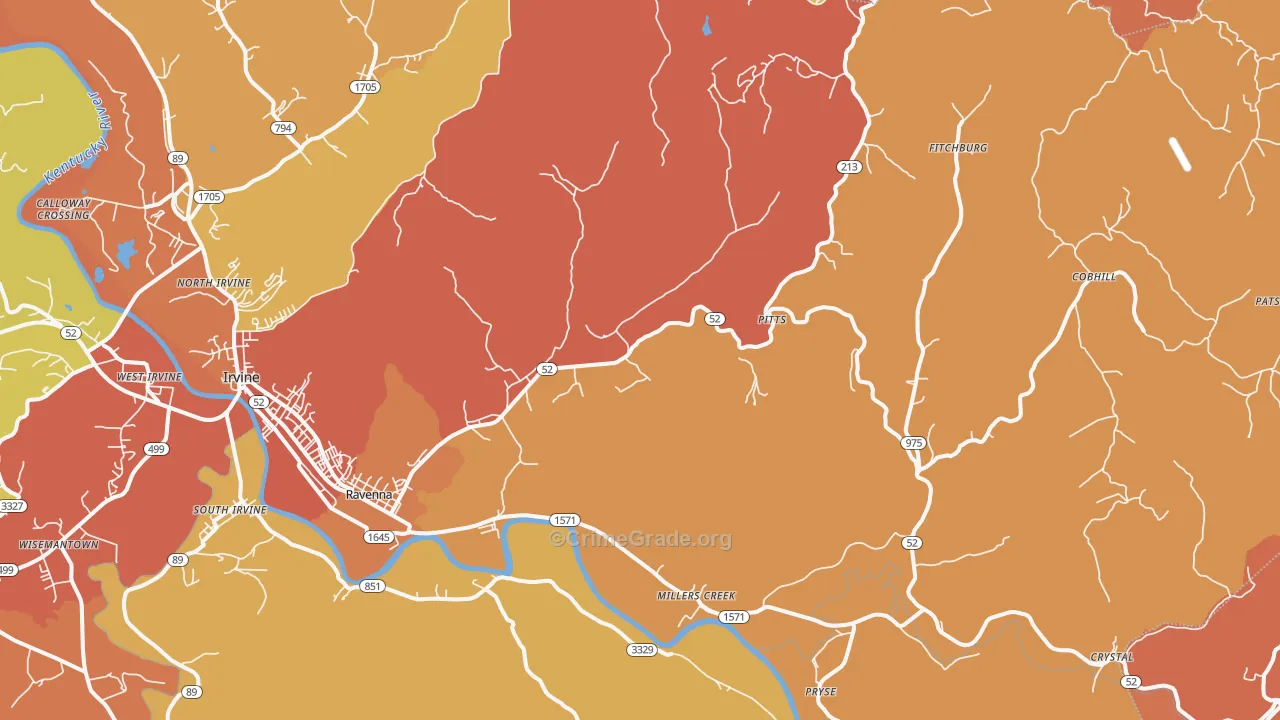 Ravenna, KY Map of Robbery Rates
