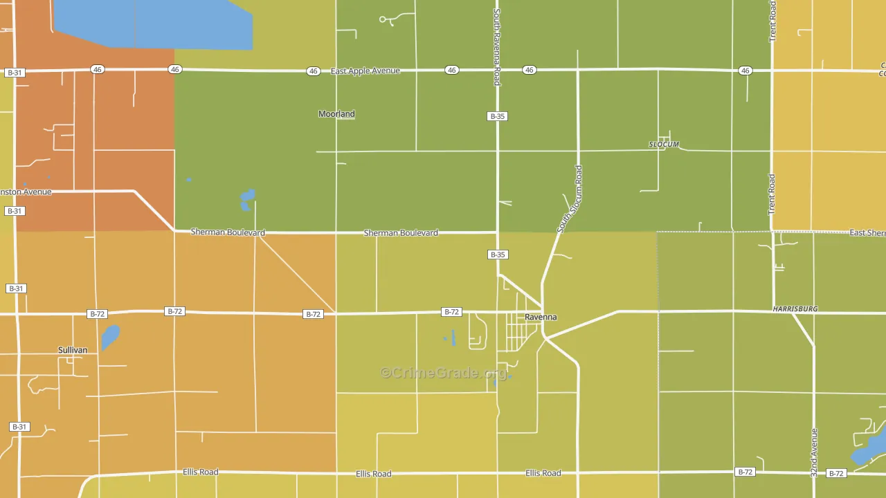 Ravenna, MI Map of Robbery Rates