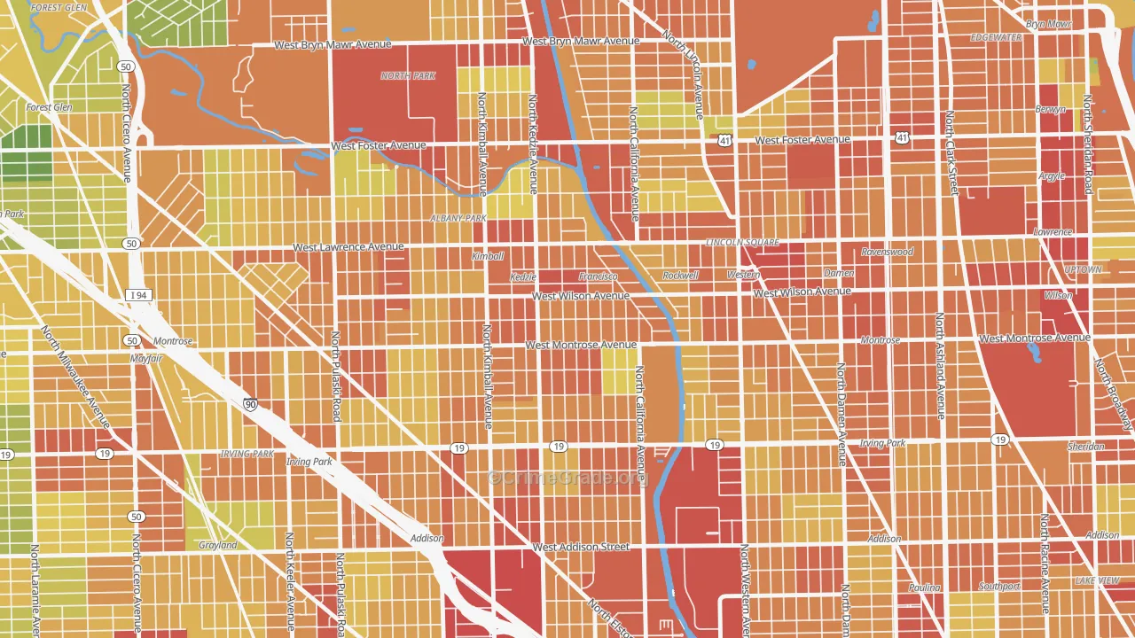 Ravenswood Manor, Chicago, IL Map of Robbery Rates