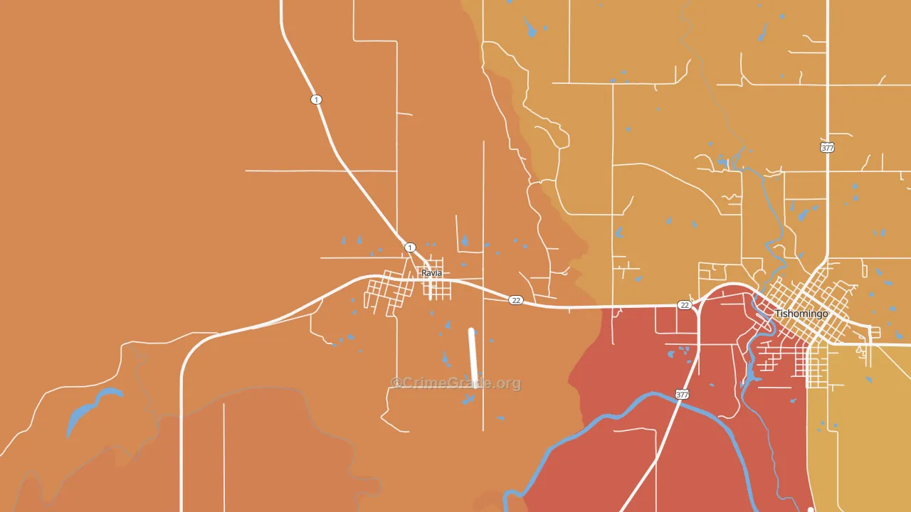 Ravia, OK Map of Robbery Rates