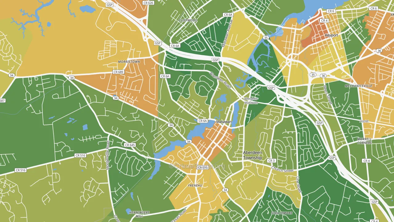 Ravine Gardens, Matawan, NJ Map of Robbery Rates