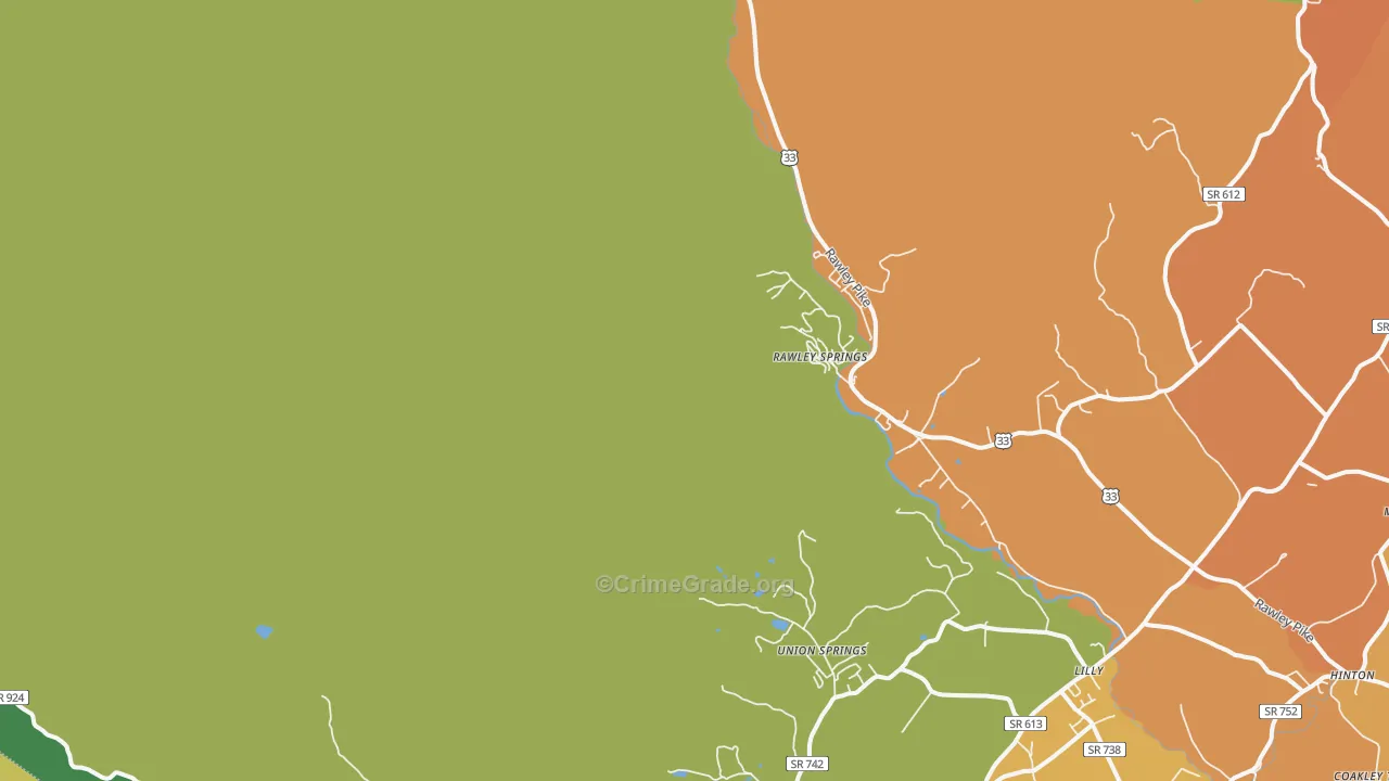 Rawley Springs, VA Map of Robbery Rates