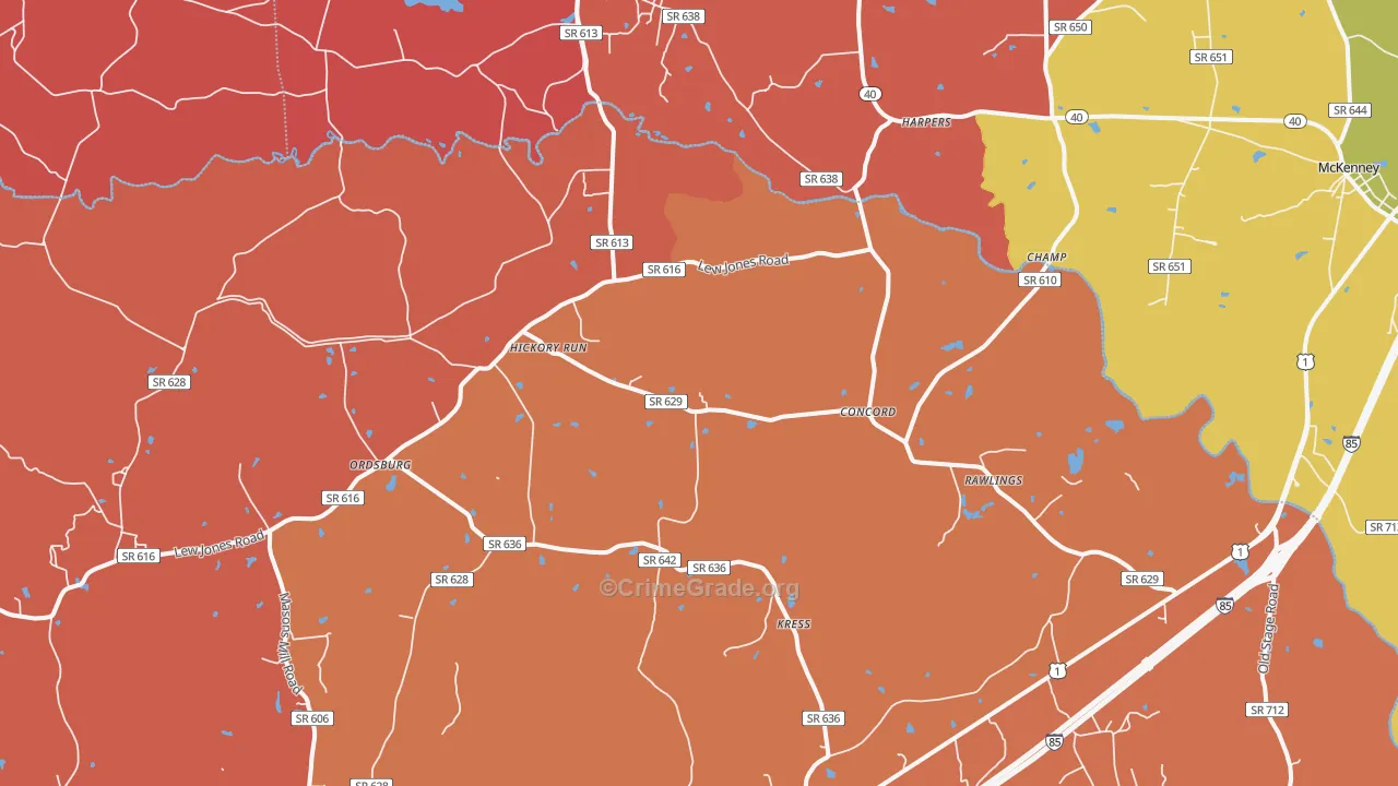Rawlings, VA Map of Robbery Rates