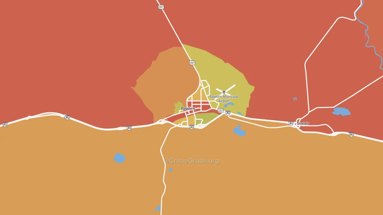 Rawlins, WY Map of Robbery Rates