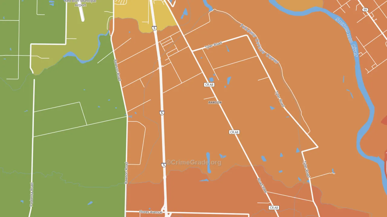 Rawson, CA Map of Robbery Rates