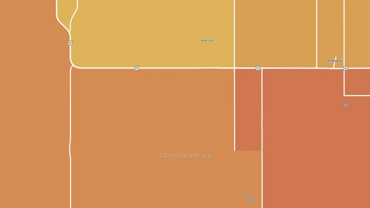 Rawson, ND Map of Robbery Rates